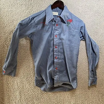 VTG 1970s KMart Western Shirt Embroidered Cactus Size 18 Chambray  • $34.18