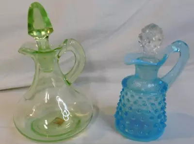 RARE Antique Vaseline /Uranium Glass Cruet & Fenton Hobnail Blue Cruet(s) • $74