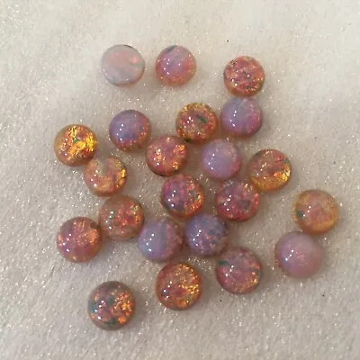 HA908 Vintage Czech 7mm Fire Opal Harlequin Round Glass Cabochon Unfoiled (24) • $5.25