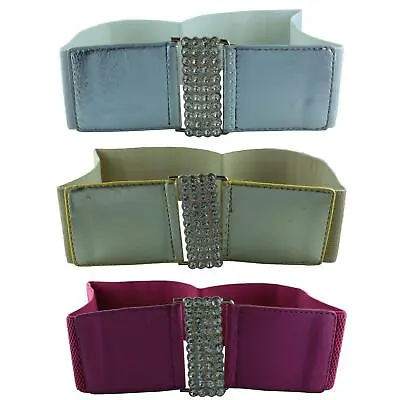 £5.99 • Buy New Womens Diamonte Stone Buckle Elasticated Wide Cinch Waistband Belts One Size