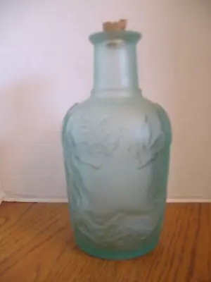 Vintage Sage Green Frosted Bottle W/Maple Leaf Design ~ Made In Canada ~ 8  T • $10.95