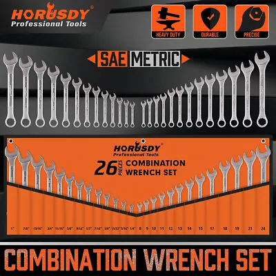 26Pc Spanner Set Wrench Metric & Imperial SAE Open Ring End CRV With Rolling Bag • $64.99