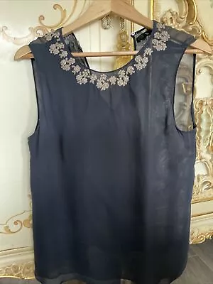 Zara Embellished Lightweight Navy Sheer Sleeveless Top S • $6.20