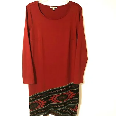 Spense Boho Sweater Dress Burgundy W/ Aztec Print Size 10  • $24.88