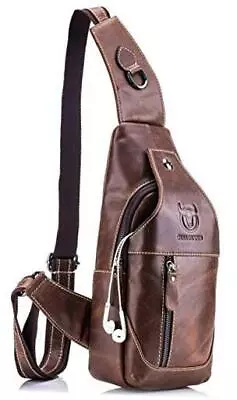  Genuine Leather Men Sling Crossbody Chest Bag Travel Sling Backpack Brown • $60.31