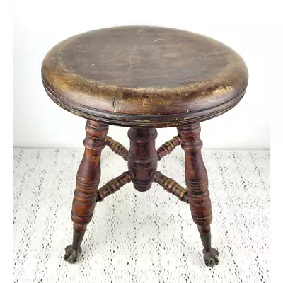 Antique Victorian Wood Glass Ball Clawfoot Piano Stool Bench • $74.99
