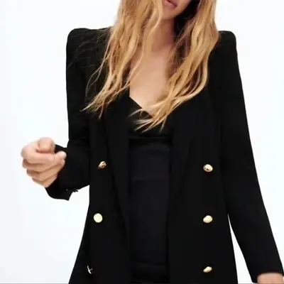 Zara Women’s Black Double Breasted Shoulder Pad Blazer Jacket Size XS • $62.99