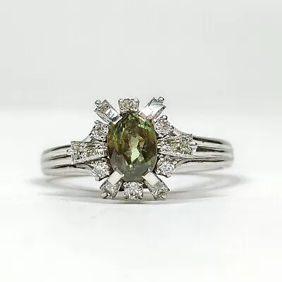 900 Platinum 1.75 Tcw Alexandrite & Diamond Hi Setting Halo Starburst Ring Sz 8 • $1895