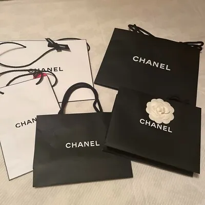 Set Of 5 -Authentic Chanel Classic Black And White Shopping Paper Bags Gift Tote • £80.34