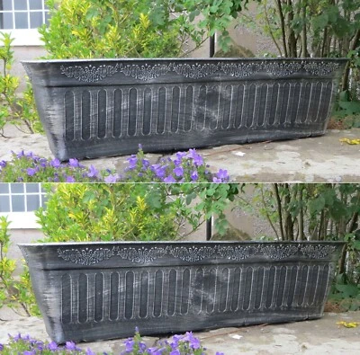 £12.99 • Buy Plastic Floral Fluted Garden Trough Long Window Flower Box Planter Silver 59cm