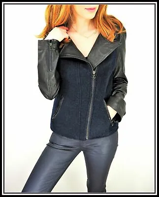£61.32 • Buy MAISON SCOTCH & SODA Women's Zip Front Leather + Boucle Wool Jacket Size 2/M
