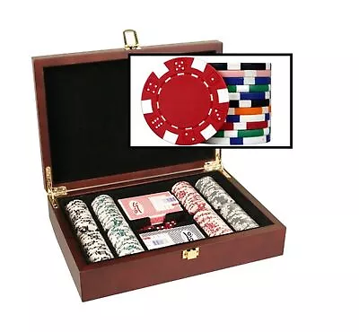 DA VINCI Mahogany Wood Poker Chip Set With Dice Striped 11.5 Gram Chips • $78.91