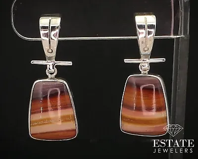 Estate Sterling Jay King Mine Finds Banded Sandstone Dangle Earring 10.8g I14150 • $69