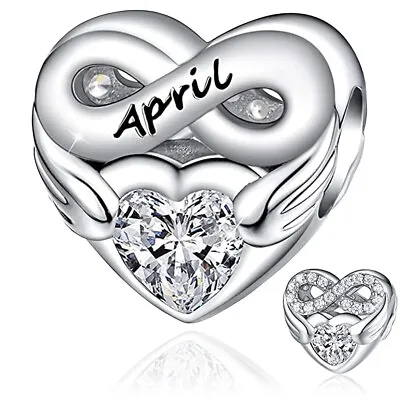S925 Sterling Silver April Birthstone Heart Bracelet Charm + Gift Bag • £8.82