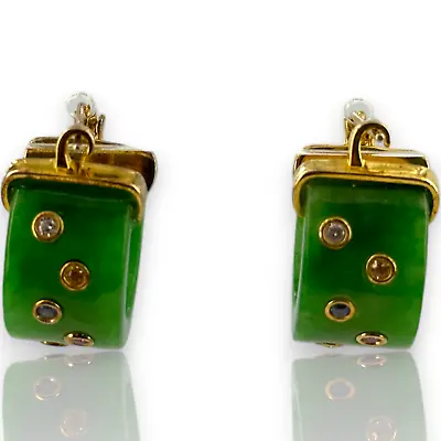 D'Joy 925 Wide Green Multi Color Stone Hoop Earrings • $99.99