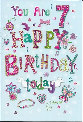 7th Age Seven Girl Birthday Greeting Card 7 X5  Flowers Butterflies  • £1.89