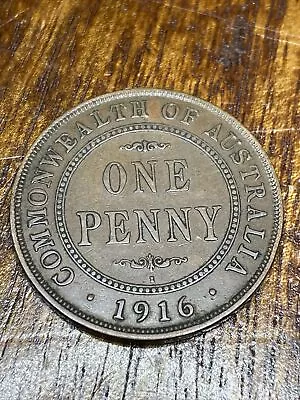 1916 AUST ONE PENNY COIN ~ OBV:KG V  As Pictured CONDITION. • $0.99