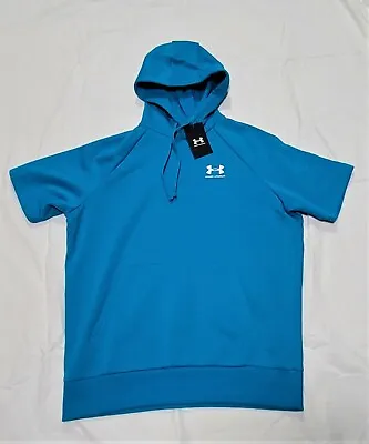 Under Armour Men's UA Rival Fleece Short Sleeve Azure Hoodie 1357450-446 • $33.25