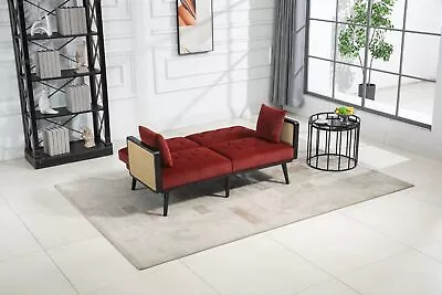Velvet Sofa Accent Sofa Loveseat Sofa With Metal Feet Sofa Bed With 2 Pillows • $305.78
