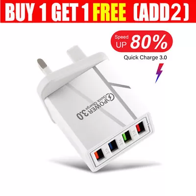 4 Multi Port Fast Quick Charge USB Hub Mains Wall Charger Adapter UK Plug UK • £6.66