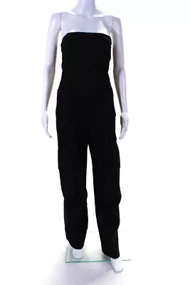 Zara Womens Cotton Zipped Sleeveless Straight Leg Slip-On Jumpsuit Black Size S • $42.69