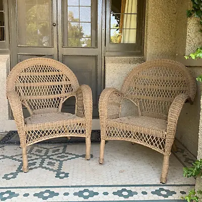 SET 2 Province Polyethylene Cane Wicker Natural Color Weatherproof Outdoor Chair • $750