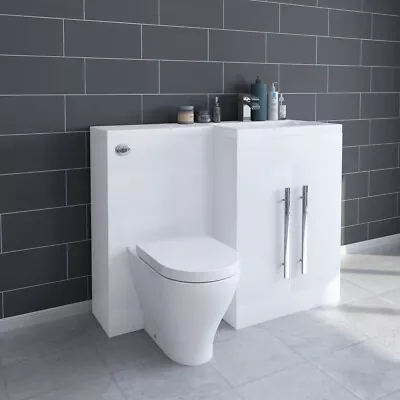 1100mm White RH Combi Bathroom L Shape Vanity Unit Suite+Basin Sink+BTW Toilet • £527.97