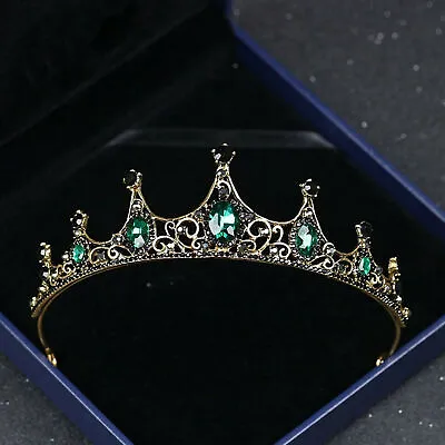 Baroque Wedding Bridal Tiara Handmade Vintage Queen Green Crystal Crown Headband • $11.98