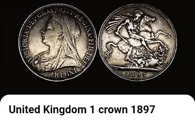 1897 United Kingdom 1 Crown Coin Queen Victoria BONUS OFFER 0.925 Silver. • $112.92