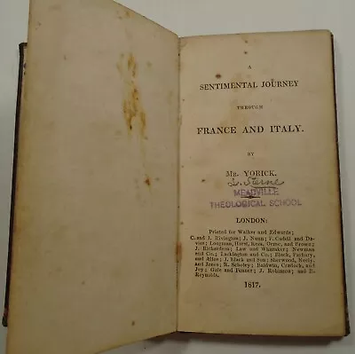 1817 A SENTIMENTAL JOURNEY Through FRANCE And ITALY Mr YORICK Pocket Size • $50