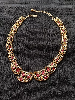 Vintage Gold Toned TRIFARI Red Rhinestone  Necklace Signed *See Description* • $195