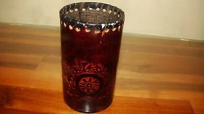 Vintage Leather Dice Cup Tooled Horse & Buggy 4.5  Pen Holder • $20