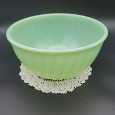 Vintage Fire King Green Jadeite Swirl Oven Ware 9  Mixing Bowl   • $35