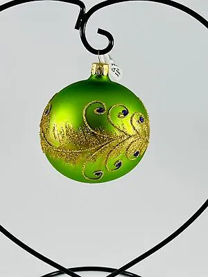 $15 • Buy Pier 1 Imports Green Glitters Peacock Feather Glass Ball Ornament 3  New