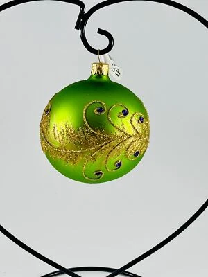 $15 • Buy Pier 1 Imports Green Glitters Peacock Feather Glass Ball Ornament 3  New