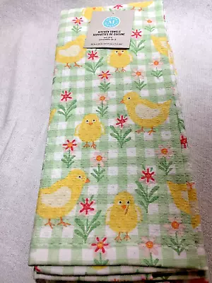 Martha Stewart Kitchen Dish Easter Towels (2) Green Check Chicks 100% Cotton Nwt • $12.99