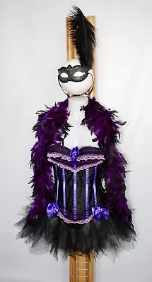 £16.99 • Buy Ladies Purple Black Burlesque Corset Can Can Sexy Fancy Dress Costume Uk 8-10