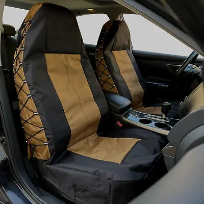 Canvas Seat Covers Tan Black Tactical Front For Ssangyong Musso XLV Ultimate • $116.59