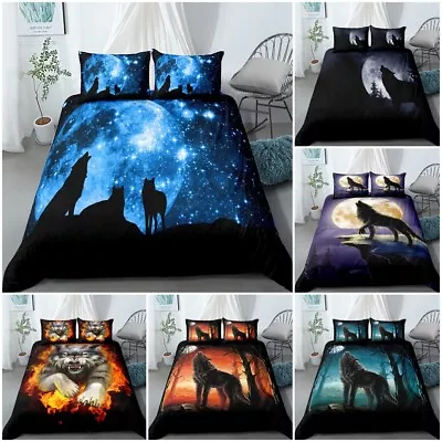 Moon Wolf Animal Doona Duvet Cover Bedding Set Pillowcase  Single Double Queen • $38.99