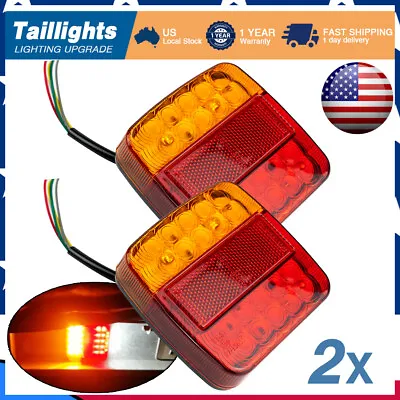 $16.99 • Buy 2 Pc Led Trailer Lights Light Square Tail Stop Indicator Truck Lamp Upgrade Kit