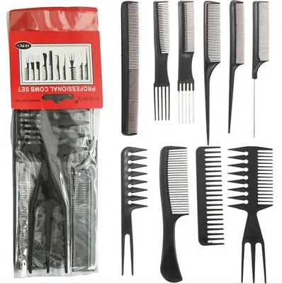 10 Pieces Professional Hair Styling Comb Set Hairdressing Brush Barber AC-1043 • £3.97