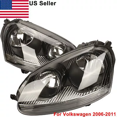 $166 • Buy 2006 2007 2008 2009 For Volkswagen VW Mk5 Golf Jetta GTI Black Headlights Pair