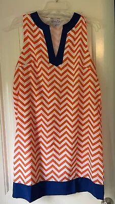 Mud Pie Medium Orange Blue Chevron Sleeveless Gameday Tailgate Dress NO BELT • $17.50