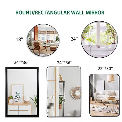 Modern Wall Mirror With Frame For Bedroom Living Room Round/Rectangular Black • $29.58