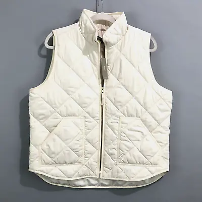 J. Crew Mercantile Quilted Puffer Vest Women XL Cream Full Zip Pockets NWT K4209 • $44.99