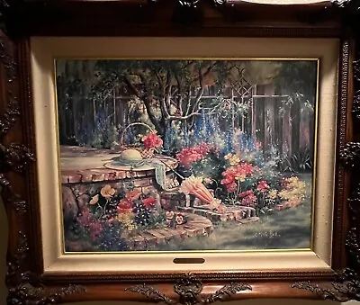 Marty Bell My Garden Signed Print On Canvas Signed 24 X18  Frame 32x26 • $425