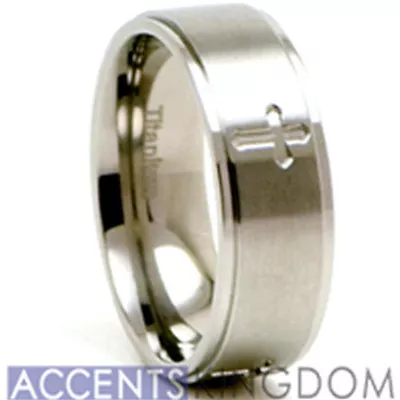 Accents Kingdom 8mm Men's Titanium Ridged Cross Wedding Ring Band Size 8-12 • $39.99