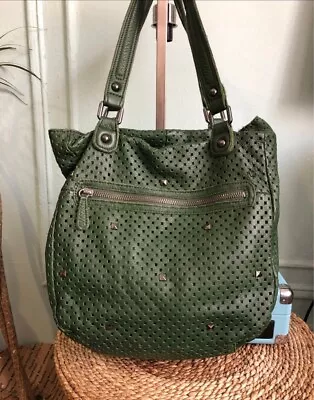 Linea Pelle Green Leather Tote Shoulder Bag • $44.99