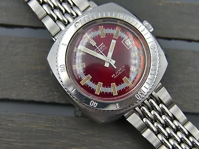 70's Vintage Watch Mens Diver Plongee Fludo Automatic ETA 2782 Red Dial Steel 39 • $439