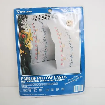 Vogart Crafts Pair Goose Pillow Cases Embroidery Ballpoint Painting Granny Retro • $14.95